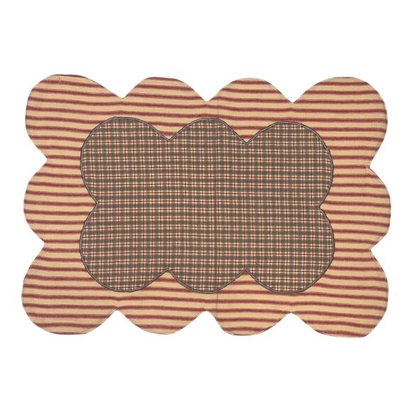 Set of 4 Summers Edge Placemat Set Red Blue Tan Country Picnic Scalloped Striped - Picture 3 of 12